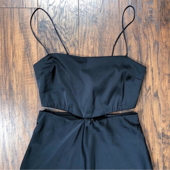 A&F • Side Cutout Slip Midi Dress black satin spaghetti strap 90s lingerie - Picture 3 of 12